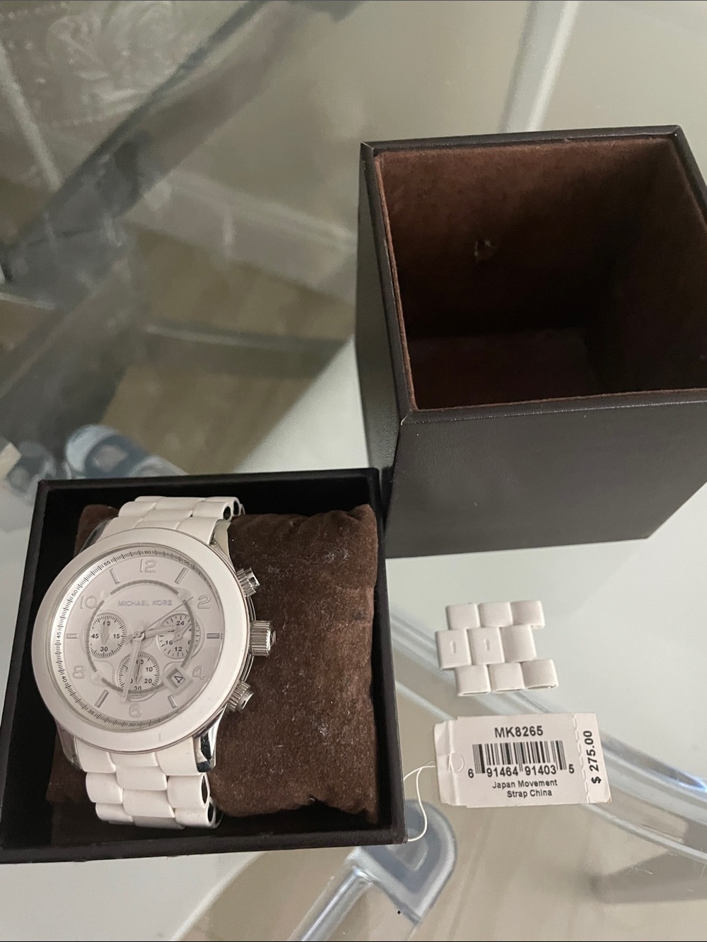 Michael Kors White Ceramic Chronograph Bracelet Watch with Silver Accents